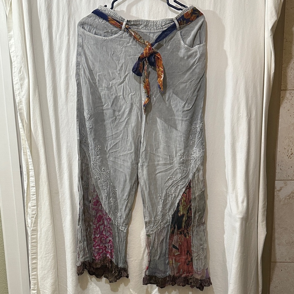 Young Threads Bohemian Wide Leg Pants with Patchwork Design